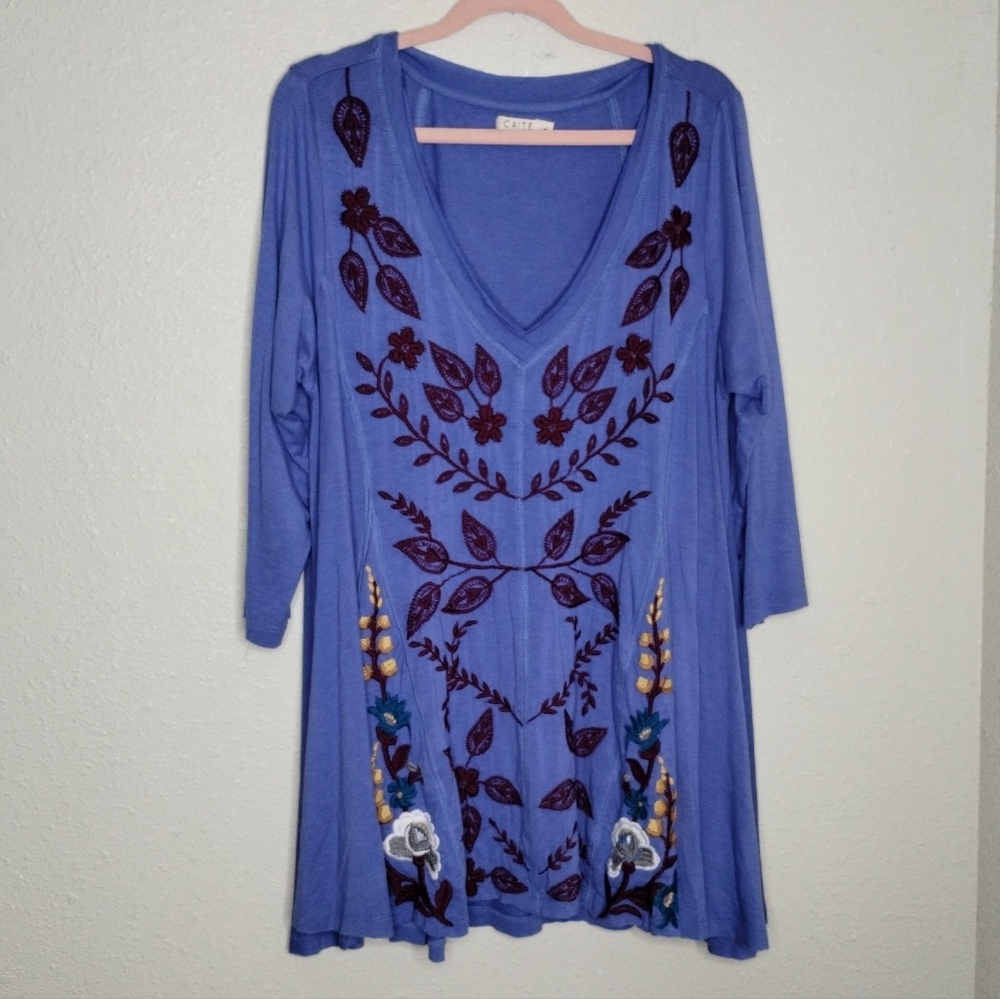 CAITE Embroidered Floral 3/4 Sleeve Shirt Size Large